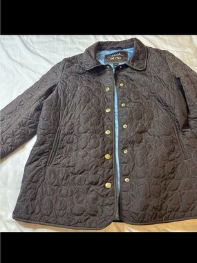 Coach Brown Quilted Logo Puffer Snap Jacket Coat, Size L